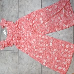 A Loves A Pink Floral Ruffle Sleeveless Wide Leg Romper/Jumpsuit